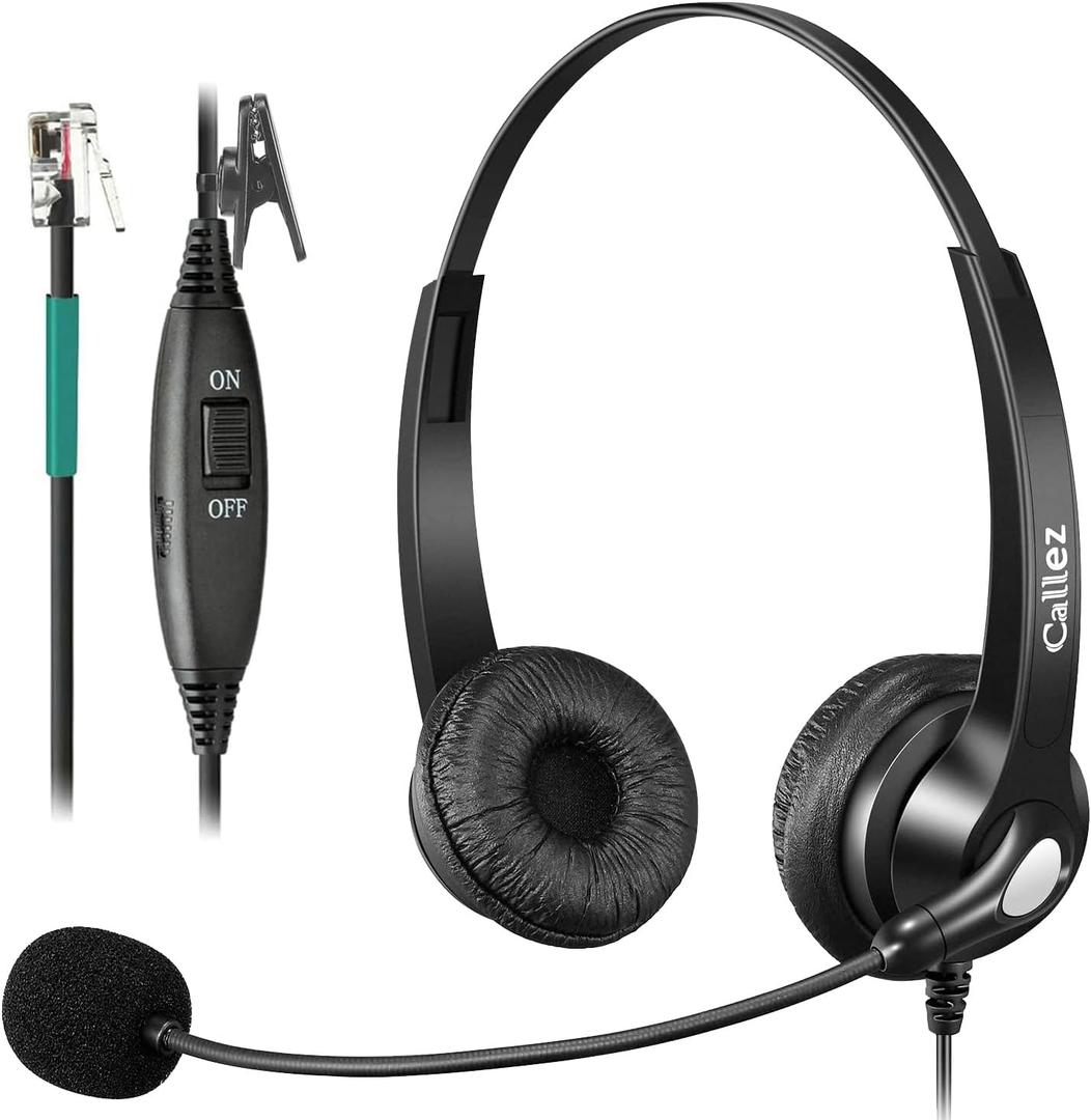 Callez RJ9 Phone Headset with Microphone Noise Cancelling Office Telephone Headsets Compatible with Polycom VVX411 VVX311 VVX410 VVX500 Avaya 1416 1408 Mitel 5330e Shoretel 230 NEC Allworx Toshiba (Black)