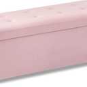 BRIAN & DANY 43 Inches Folding Storage Ottoman Bench, Ottoman with Storage Bench for Bedroom, Living Room, Entryway, with Legs, Pink