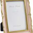 Cuspin 4x6 Vintage Picture Frame Pink and Gold Frame, 4 by 6 Photo Frames Ornate Textured Hand-Crafted Resin with Glass Front for Tabletop Display and Wall Hanging, Retro Design Home Decor