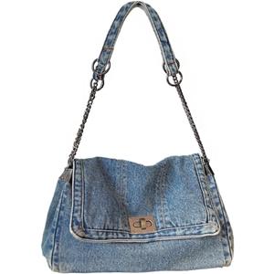 KlaOYer Denim Shoulder Bag for Women Jean Tote Bag Adjustable Chain Strap Crossbody Bags Y2k Trendy Hobo Purse Handbag (Light Blue)