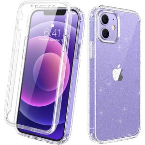 Diaclara Clear Glitter Full Body Rugged Designed for iPhone 12/12 Pro Case | Built-in Touch Sensitive, Anti-Scratch Screen Protector, Soft TPU Bumper, 6.1"