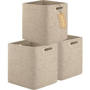 OIAHOMY Storage Cubes, 13 Inch Cube Storage Organizer, Collapsible Storage Bins, Baskets for Organizing, Storage Bins for Shelves-Brown, 3-Pack