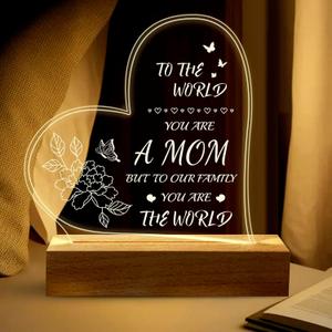 Mothers Day Gifts for Mom from Daughter Son Gifts for Mom Birthday Engraved Night Lights Acrylic USB Low Power Night Lamps Mom Thanksgiving Gifts for Mom Wife Women Night Light (Heart - Mom, You are the world) Mothers Day Gifts for Mom from Daughter Son Gifts for Mom Birthday Engraved Night Lights Acrylic USB Low Power Night Lamps Mom Thanksgiving Gifts for Mom Wife Women Night Light (Heart - Mom, You are the world)