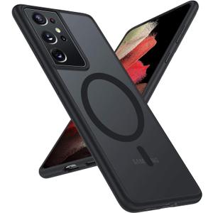 for Samsung Galaxy S21 Ultra Mag Safe Case,Slim Shockproof Protective Cover with Magnetic,Frosted Hard Back Soft Silicone TPU Bumper Phone Case Compatible Galaxy S21 Ultra 6.8inch,Matte black