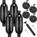 VIVOHOME Vinyl Ribbed Boat Fenders 4 Pack, Boat Bumpers with Ropes, Needles, and Pump to Inflate Fit for Yachts, Sailing Dinghies, Bass Boats, Black