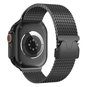 Milanese Mesh Loop Compatible with Apple Watch Bands 49mm 46mm 45mm 44mm 42mm for Men Women, Stainless Steel Mesh Loop with Parachute-style Buckle for iWatch Ultra 2 Series 10 9 8 7 6 SE 5 4 3