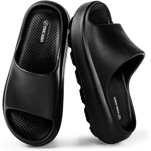Platform Slides for Women and Men | Chunky Thick EVA Sole with Stable Support | Non-Slip for Daily Wear (Black)