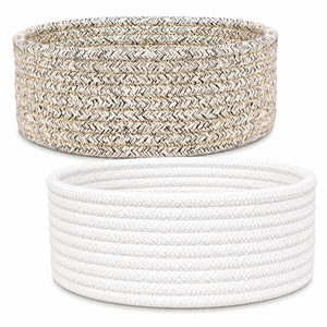 2 Pack Baskets, Cotton Rope Woven Basket, Cute Storage Baskets, Decorative Boho Basket for Nursery Living Room Bedroom Shelf, Empty Gift Basket - Brown, White