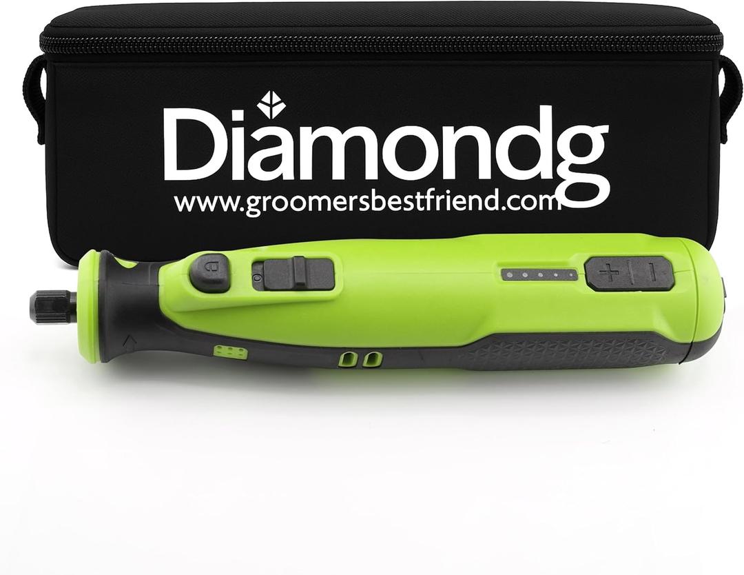 Diamondg Cordless Dog Nail Grinder with Quiet Sound & LED Tip for Large & Small Dogs, 4hrs. Runtime - Electric Dog Nail Trimmer, Heavy Duty Rotary Tool Alternative to Toenail Clippers & Filers (002 - Green)