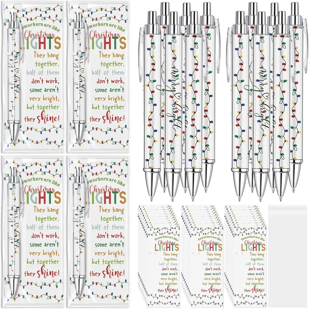 15 Sets Coworker Christmas Gift Bulk Employee Appreciation Ballpoint Pen with Inspirational Coworkers Are Like Christmas Light Cards for Office Staff Team Teacher