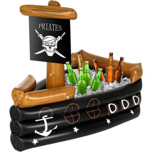 Zhanmai Halloween Inflatable Pirate Ship Drink Cooler Inflatable Serving Bar Food Container for Summer Halloween Pirate Birthday Party Favor Supplies Decorations(Vintage Color,Cool)