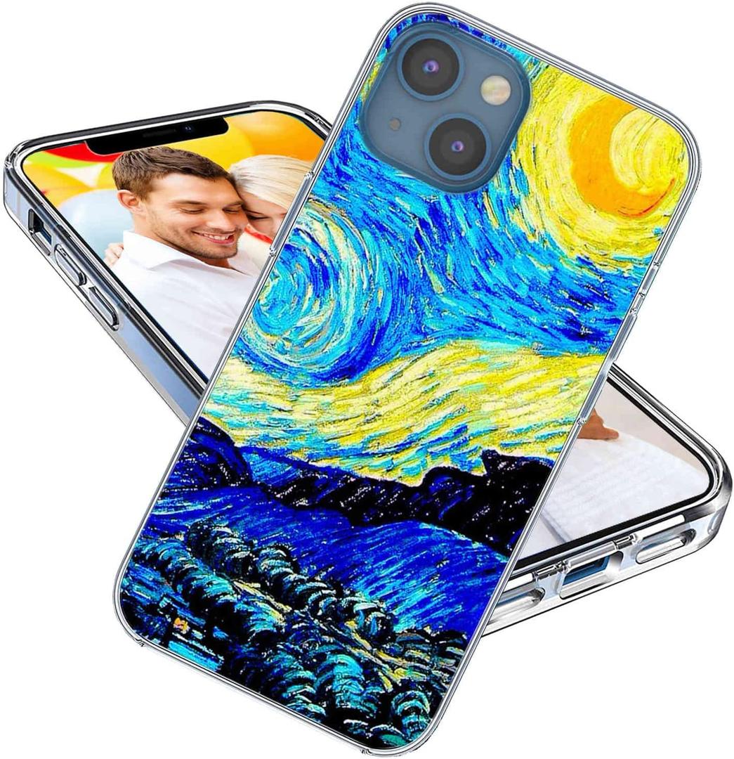 for iPhone 14 Plus Case for Girl Women Men,Shockproof Thin Slim Soft TPU Clear Protective Phone Case Cover with Design for iPhone 14 Plus 6.7,Famous Painting Van Gogh Starry Night