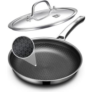 OATOFP Non Stick Frying Pans 12 inch, Hybrid Improved Version Frying Pans Nonstick with Lid,non stick Stainless Steel Skillets, Dishwasher and Oven-Safe Chef Pan, PFOA Free Cookware upgraded design