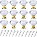 6 Pack Drawer Knobs Diamond Shaped Crystal Glass 30mm Cabinet Knobs Pull Handles (30 mm, 6 Pack, Gold)
