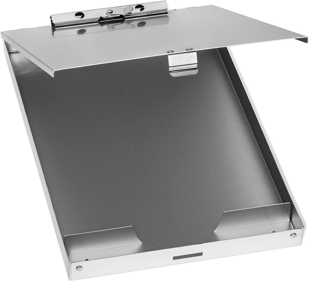Aluminum Storage Clipboard, Paper Clip Holder, 1 Compartment, Letter Size, Self Locking Latch, Great for Your Office Desk Accessories, Jobsite or Classroom.
