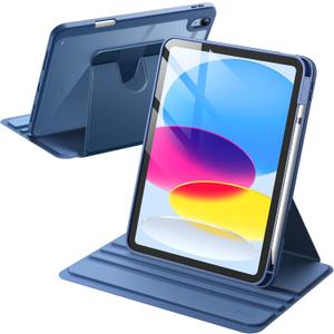 JETech Rotating Case for iPad (A16) 11th/10th Generation (2025/2022) with Pencil Holder, 360 Degree Rotation Protective Stand Cover Clear Back, Auto Wake/Sleep (Navy)