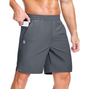 GGJ Men's Lightweight Athletic Shorts with Zipper Pockets 7" Gym Workout Running Quick Dry Tennis Basketball Shorts for Men Grey XXL