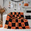 Halloween Pumpkin Throw Blanket - Checkerboard Pattern with Spooky Pumpkin Faces - Soft Flannel Cozy Blanket for Couch, Bed & Fall Decor - Horror Style Halloween Blanket (50"x60")