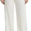 Cotton Linen Palazzo Pants for Women Summer Boho Casual Wide Leg Trousers Drawstring Work Lounge Pant Beach Vacation White | High Waist, Drawstring Elastic Waist, Palazzo Pants, Lightweight Lounge, Work Lounge Pant Beach Vacation (White, L)
