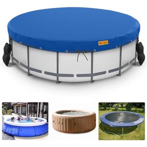 7Ft Round Pool Cover for Swimming Pools with Tie-Down Ropes and Sandbags Increase Stability, Waterproof and Dustproof, Blue