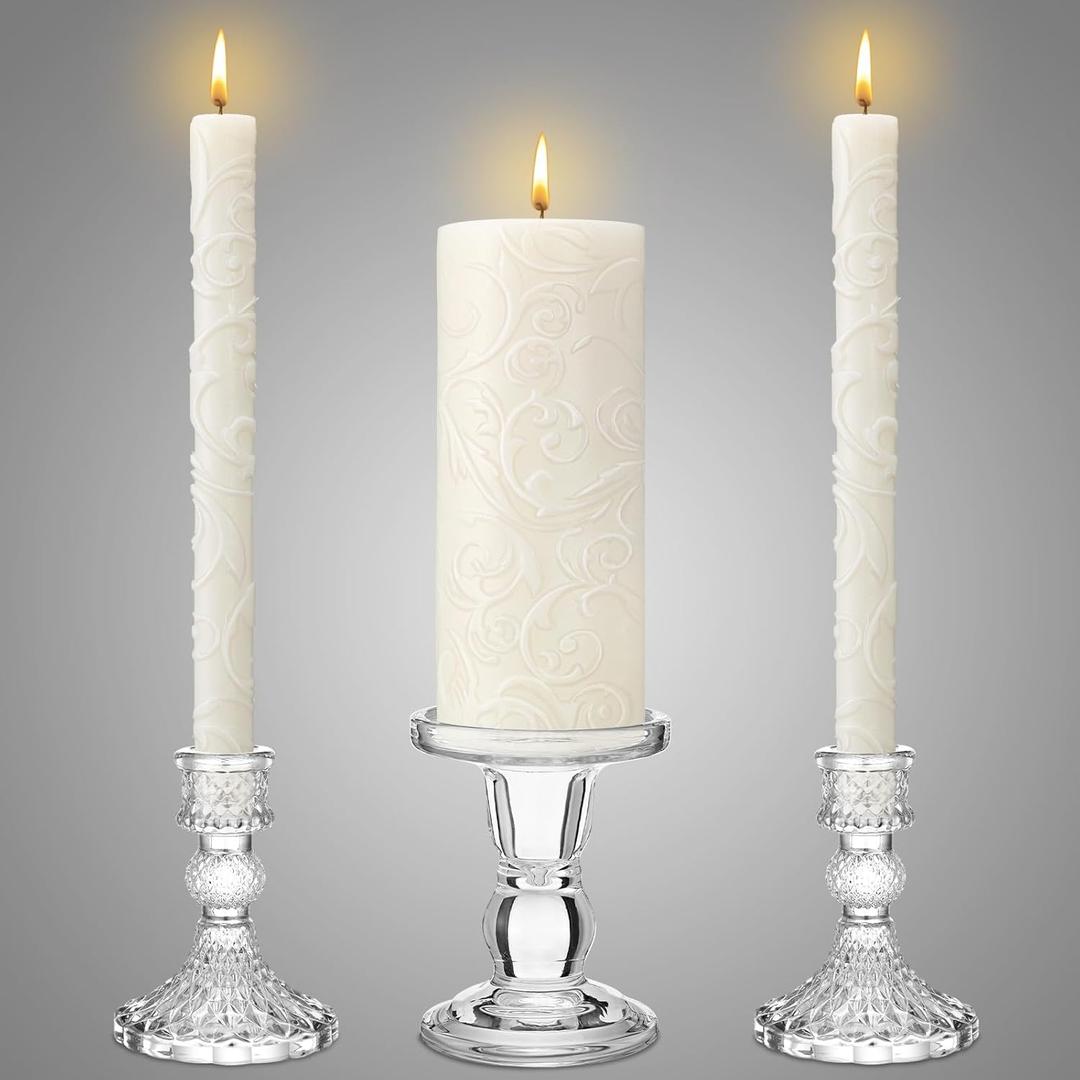 Irenare Unity Candles with Holder for Wedding Ceremony Wedding Decortions Accessories Glass Candle Holder Pillar Candle for Formal Events Church (Delicate)