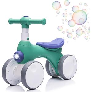 JoyRydz Baby Balance Bike 1 Year Old with Music, Lights, Bubble Machine, 4 Wheels Pedal-Less Toddler Ride on Toys for 12-36 Months Birthday Gift, Toddler boy Toys Ride on car Dark Green&Blue