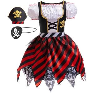 BanKids Pirate Costume Kids Pirate Hat Eye Patch Role Play Girls Dress Up Halloween Costume Cosplay 3-4Y(S)