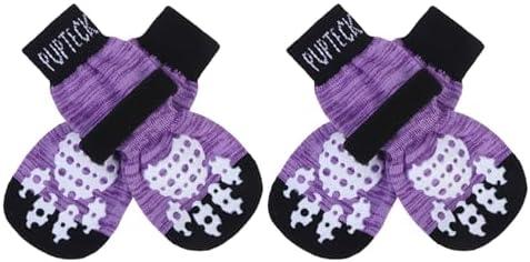 PUPTECK Anti-Slip Dog Socks with Double Sides Grips for Small Medium Large Dogs Hardwood Floors Prevents Licking, Dog Shoes for Hot Pavement Traction Control Paw Protector for Senior Dogs, Purple Size: L