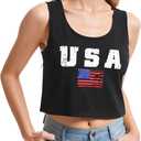 LEACOOLKEY Women's American Flag Crop Tank 4th of July Patriotic Sleeveless Tee Tops (XS)