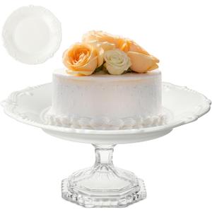 Lallisa 8 Inch Porcelain Wedding Cake Stand for Party White Porcelain Cake Plate Christmas Round Dessert Stand for Baby Shower Birthday Home Decoration