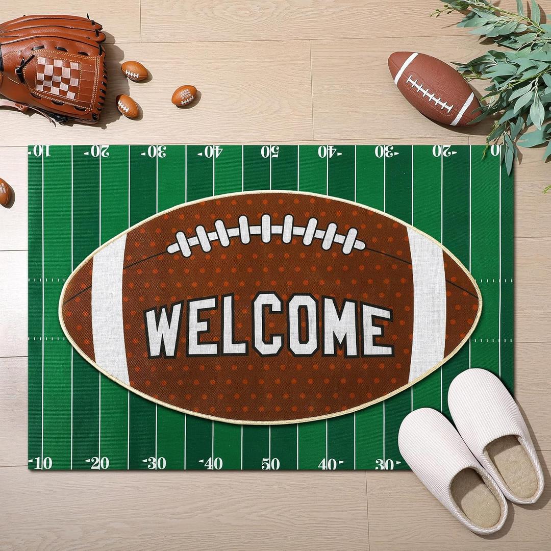 Tinideya 2 Pcs Football Doormats Welcome Outdoor Door Mats Layered Front Door Rugs Non Slip Floor Mats Football Gift for Porch Entryway Indoor Outdoor (16 x 28 Inch,24 x 35 Inch)