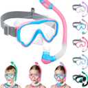 Vvinca Snorkel Set for Kids 3-14, Dry Top Snorkeling Gear for Boys Girls Youth, Panoramic View Swim Goggles with Nose Cover & Anti-Fog Lens, Junior Scuba Diving Mask with Adjustable Soft Fabric Strap (F-Pink Blue)