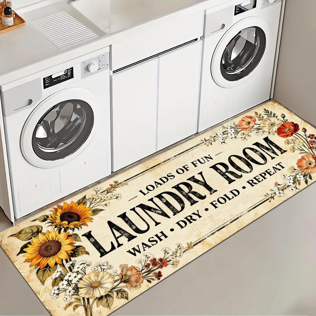 Sunflower Laundry Room Rug Runner 20"X59" Non Slip Laundry Rugs and Mats for Laundry Room Decor Washable Runner Rugs for Farmhouse Kitchen Floor Bathroom Entryway Area Rugs