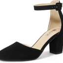 IDIFU IN3 Closed Toe Heels for Women High Chunky Block Heels Women's Pumps Comfortable Dressy Wedding Bride Party Homecoming Prom Work Shoes Fashion Ankle Strap Round Toe Dress Shoes Size US 8.5
