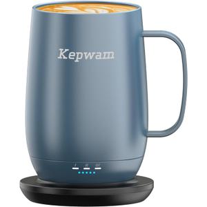 Kepwam Heated Coffee Mug T2-Plus, 20oz Leading Large Capacity Self Heating Mug, Up to 8 Hrs Battery & Hot Up to 149, Smart Coffee Mug for Women, Men (Steel Blue)