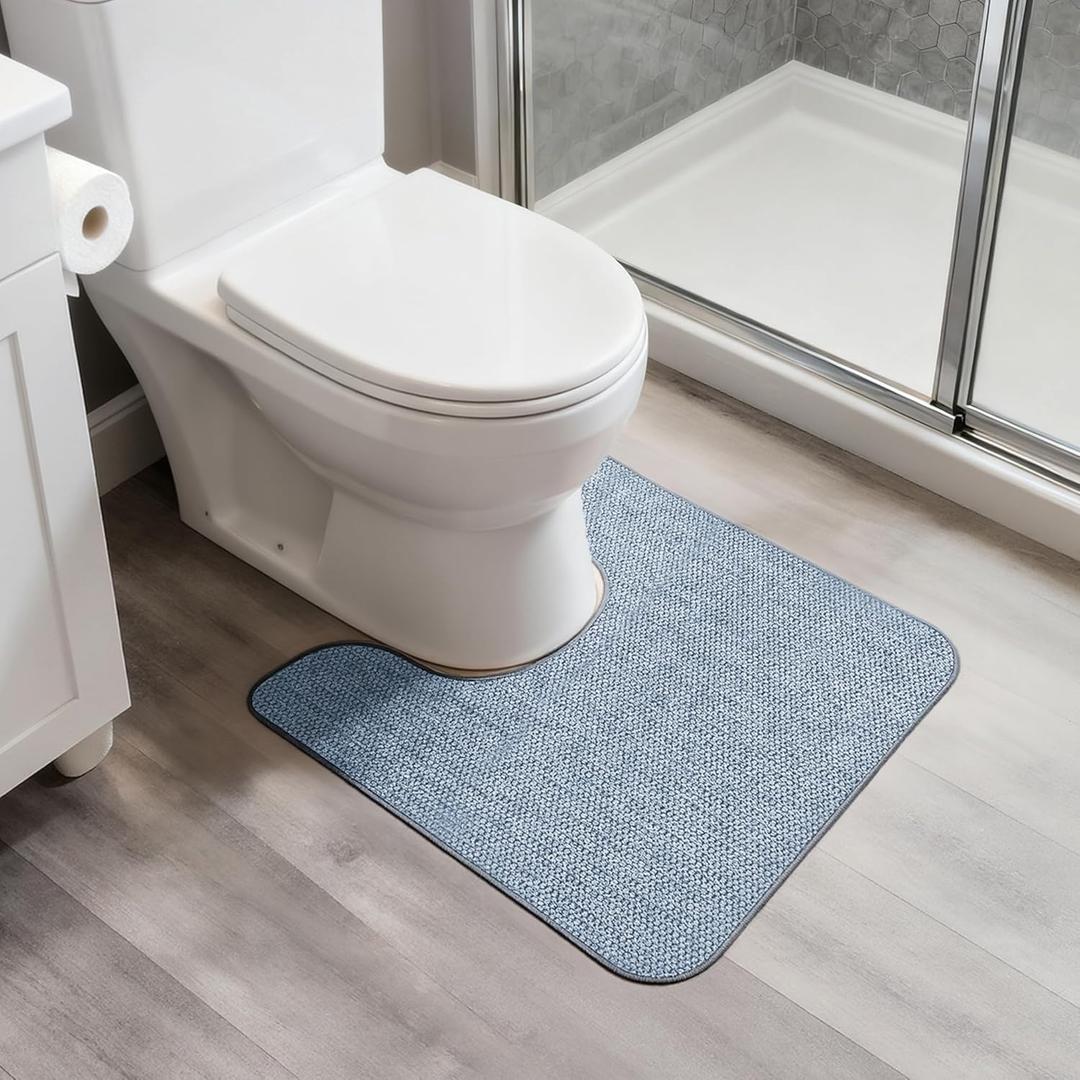 Bosap Toilet Rugs U Shaped Bathroom Rug,Machine Washable Non Slip Quick Dry Super Absorbent Ultra Thin Toilet Mats for Bathroom Toilet.Blue,1'8"x2'(20x24inch)