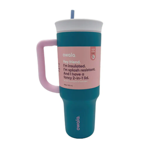 Owala Stainless Steel Triple Layer Insulated Travel Tumbler with Spill Resistant Lid, Straw, and Carry Handle, BPA Free, 40 oz, Dusty Pink