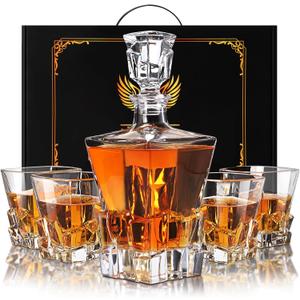 Whiskey Decanter Set for Men, Crystal Decanter Set With 4 Whiskey Glasses, Bourbon Decanter Set for Whiskey Lovers, Liquor Decanter Set for Dad Husband