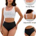 BMJL Women's High Waisted Bikini Sets Sporty Two Piece Swimsuits Color Block Cheeky High Cut Bathing Suits (M)