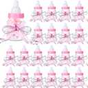 80 Pcs 3.5 Inch Baby Mini Milk Bottle Baby Shower Favor with Small Plastic Bear Candy Bottle with Ribbon for Boy Girl Newborn Baptism Party Decor (Pink)