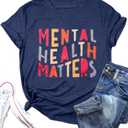 Mental Health Shirt Women Therapist Psychologist Shirts Inspirational Graphic Tees Motivational Gift Tops (L)