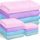 Preboun 12 Pcs Bath Towels and Washcloths 4 Sets Microfiber Bathroom Beach Pool Towel Set Quick Dry Coral Velvet Highly Absorbent for Fitness Sports Shower Travel Spa Hotel(Pastel Colors)