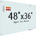 Glass Whiteboard - Glass Dry Erase Board 48" x 36" Magnetic White Board Writing Board White Boards for Walls Wall Office Home