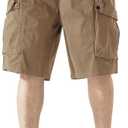 Men's Cargo Shorts Casual Work Shorts with Pockets, Elastic Waist & Drawstring, Relaxed Fit Cotton Utility (Brown, L)