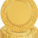 Gold Charger Plates Bulk 10Pcs - 13" Gold Chargers for Dinner Plates, Round Floral Embossed Decorative Charger Plate for Wedding & Event Kitchen Party Decoration