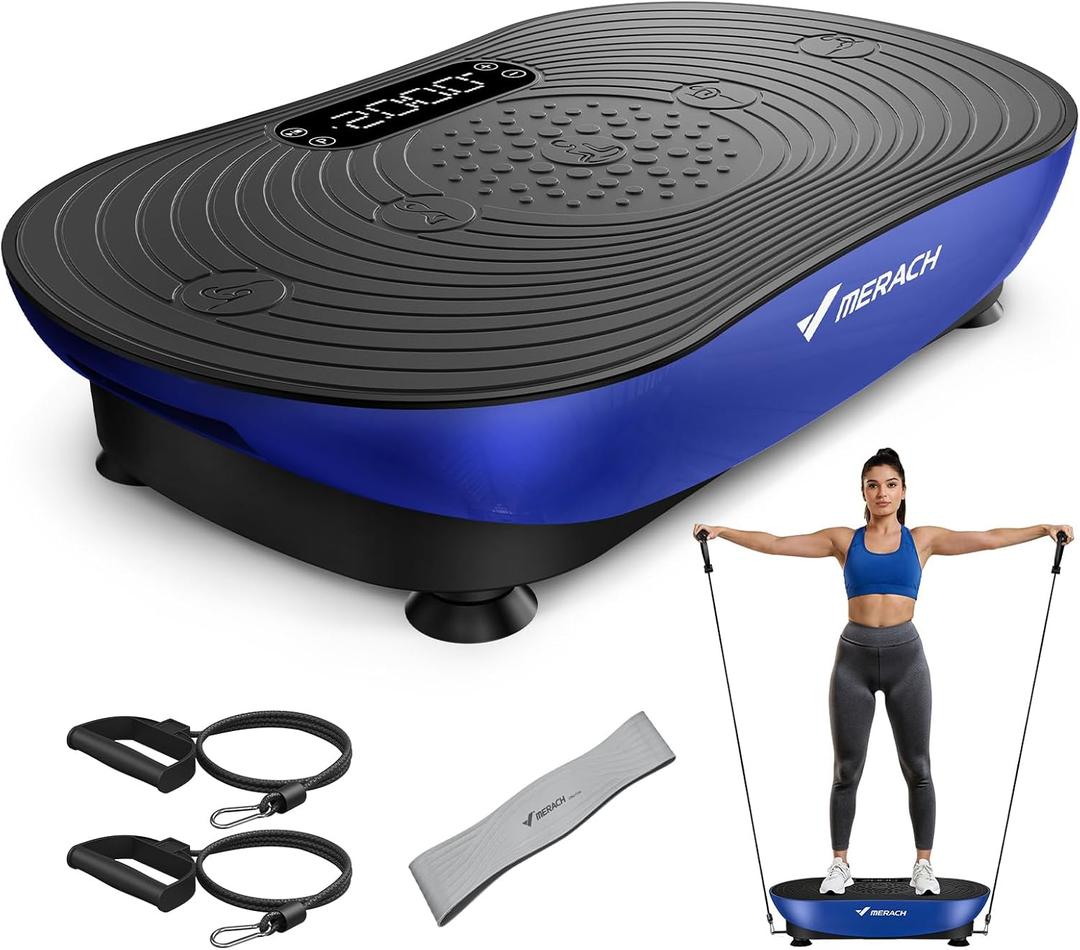 MERACH Vibration Plate Exercise Machine, Vibrating Platform for Lymphatic Drainage Weight Loss Muscle Activation, Full Body Home Exercise Equipment with LED Touch Screen Bluetooth Pull Cord