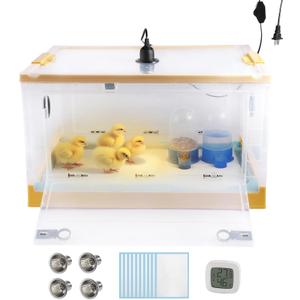 Chicken Brooder Box Kit with Heater, Warmer Plate, Ducks Tent, Thermometer - Ideal for 20 Ducks, Quail, Chicks - Indoor Bedding Pen for Young Poultry (23.03 x 16.54 x 13.19, Yellow)
