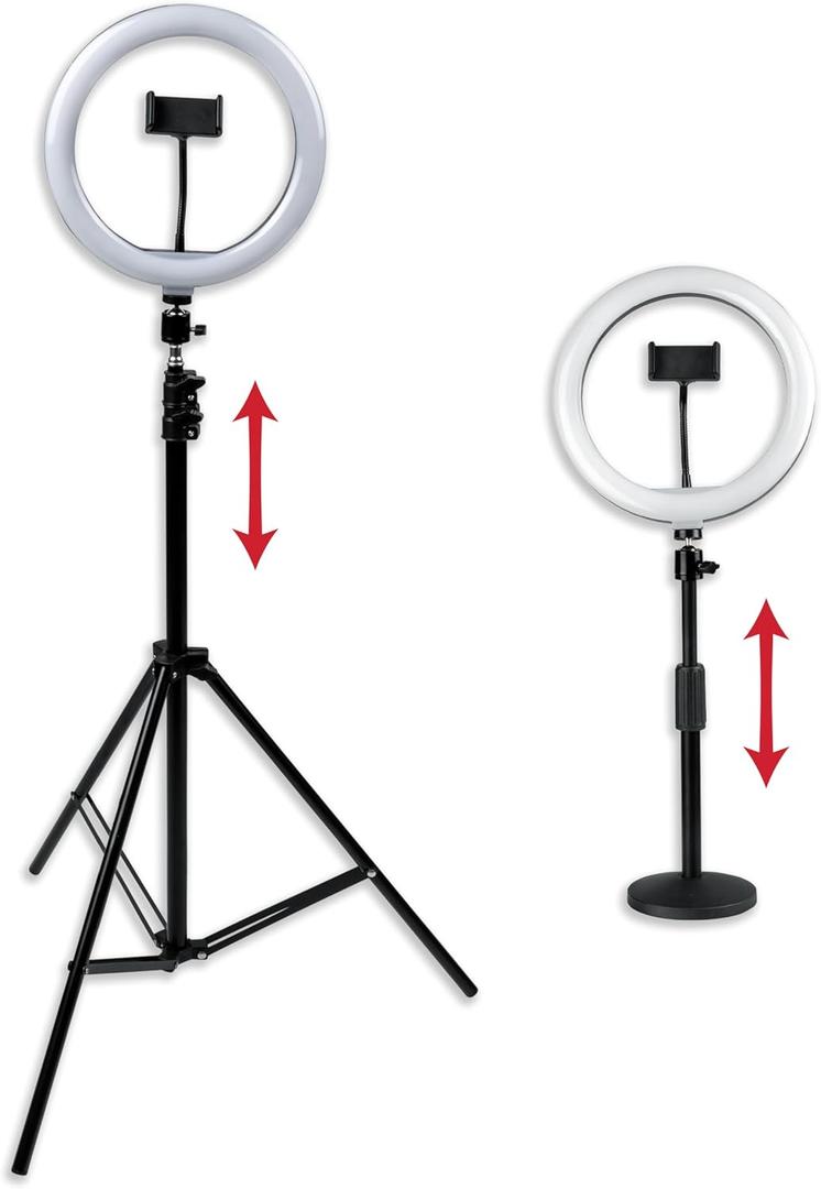 Gator Frameworks Set with (2) 10"" LED Ring Lights with Height-Adjustable Stands and Universal Phone Holders, (GFW-RINGLIGHTSET)