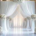 10ftx14FT Wrinkle Free White Backdrop Curtain, 2 Panels 14FT Height White Wedding Backdrop Drapes, Silky Polyester Back Drop Cloth for Birthday Photography Background Party Backdrop Draping