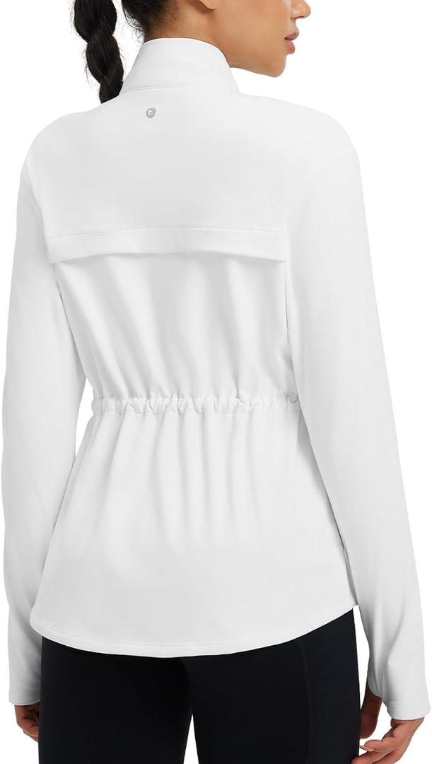 baleaf Womens Fleece Lined Jacket Zip Up Lightweight Winter Coats with Zipper Pockets Warm Jackets Slim Fit Cinch Waist (XX-Large, White)
